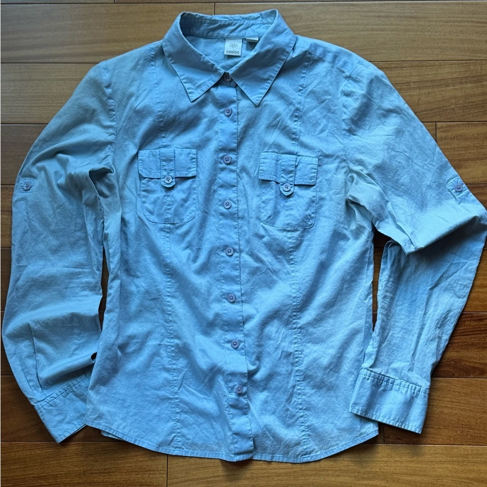 Caslon Pale Blue Classic Button-Down Shirt with Chest Pockets